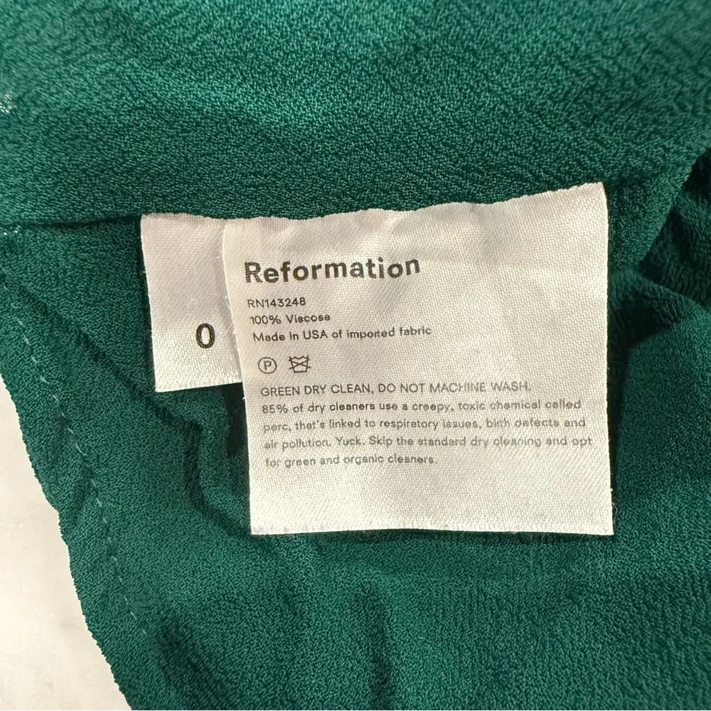 Reformation Berry Top in FEN Green and White Blouse